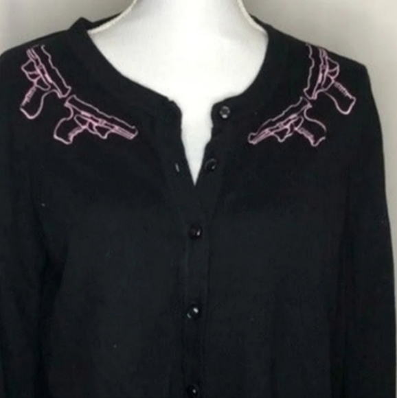 Orphan Black by Hot Topic Cardigan with 2 Pink Guns On Each Shoulder Size S - Picture 3 of 11